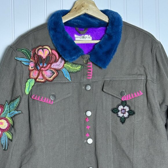 Natural Life Tara Embellished Jacket Floral Boho Hippie Festival Denim Jacket XL - Picture 7 of 16